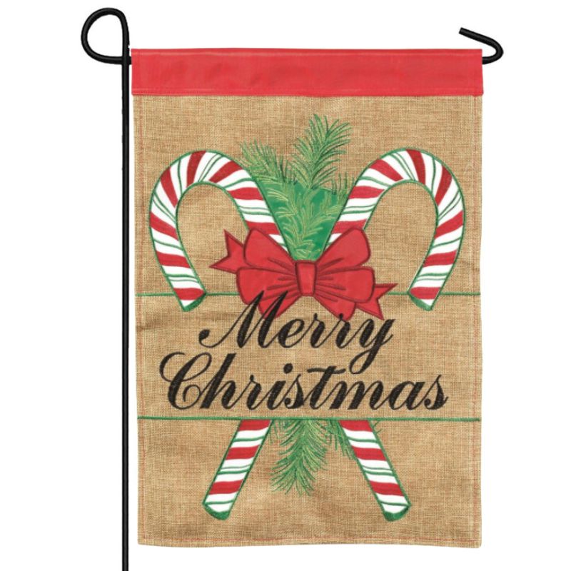 Candy Cane Burlap Garden Flag